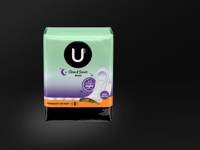 U by Kotex® Clean & Secure serviettes hygiéniques maxi avec ailes, absorption de nuit